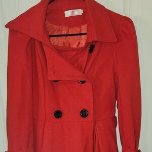 🌟 Gently Used Red Fleece Peacoat – Women's Medium 🌟